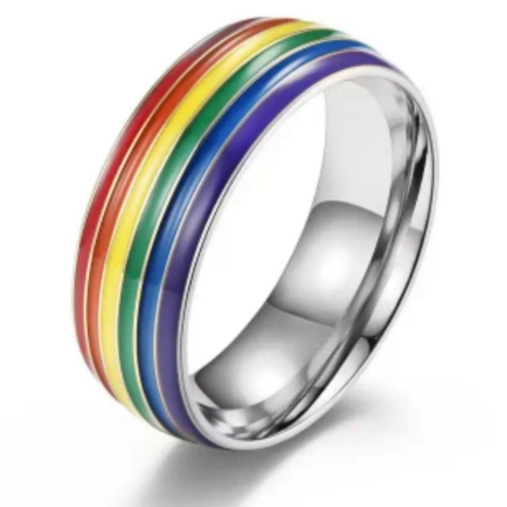 Unisex Rainbow Striped Pride Ring Sz 6